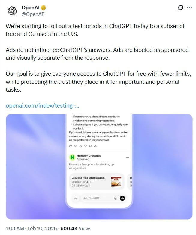 Screenshot of an X post from OpenAI
